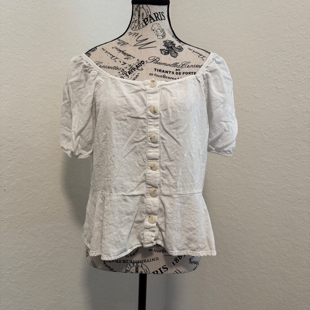 Universal Threads White Linen Blend Button-Up Blouse Size XL Cottagecore boho